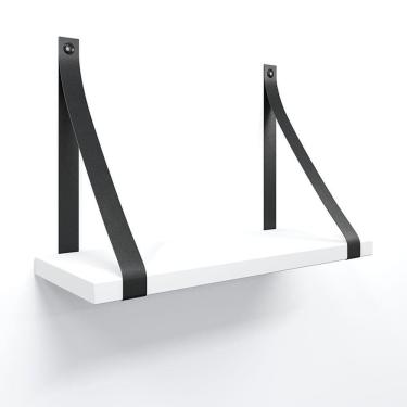Imagem de Prateleira Em Mdf Branco 40x15cm Com Alça Cor Preto