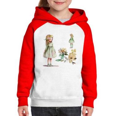 Imagem de Moletom Infantil Meninas e Flores - Foca na Moda, Branco, Vermelho, 8