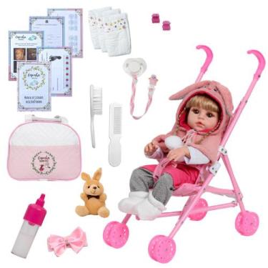 Imagem de Bebê Reborn Menina Coelhinha 100% Vinil Loira + Carrinho - Cegonha Reb