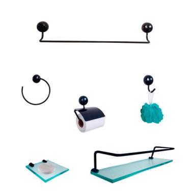 Imagem de Kit Para Banheiro Topázio Luxo Preto Vidro Incolor - VSA