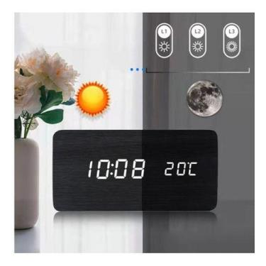 Imagem de Despertador De Madeira Led Relógio Eletrônico Controle Sons - oem, bro