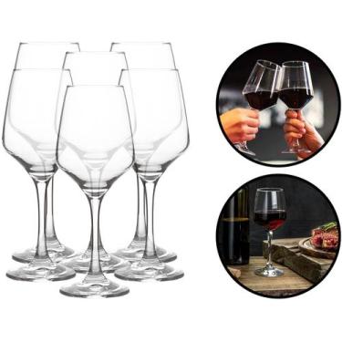 Imagem de Conjunto De Taças Em Vidro Transparente Para Vinho 6 Unidades Capacida