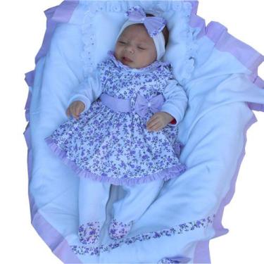 Imagem de Saída de Maternidade Menina Floral Luxo Lilás 05 Peças - Enxovais Amor