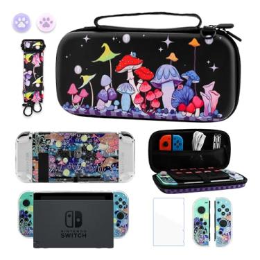 Imagem de GLDRAM Estojo De Transporte De Cogumelo Mágico Para Nintendo Switch, Bolsa De Armazenamento De Viagem Durável Com Capa Protetora Brilhante E Protetor De Tela Hd Utral, Alça De Ombro E Protetores De