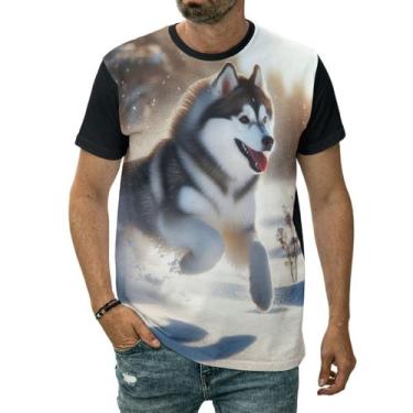Imagem de Camiseta Husky Siberiano Cachorro Correndo Na Neve Animal - Darkwood, 