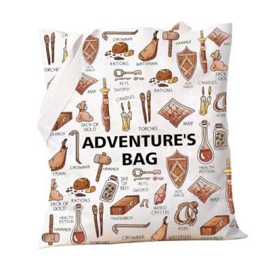Imagem de PXTIDY DND Gifts Bolsa de aventura reutilizável para livros, sacolas de compras, presente para jogadores, presente de dragão, presente para amantes de dragões, Bege, One Size
