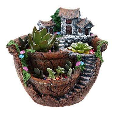 Imagem de Goldblue Vaso de plantas pequenas flores criativas plantas suculentas suporte de vaso para pendurar design de jardim com casa doce (laranja)