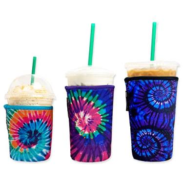 Imagem de Capa de café gelado Baxendale para bebidas frias, pacote com 3, Sm-Med-Lg, 4 mm de espessura (3 pacotes Sm-Med-Lg, mistura tie dye)