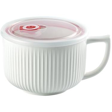 Imagem de Hoilse Tigela de sopa grande com alça, tigela de ramen de micro-ondas de 1,077 g com tampa, caneca de sopa jumbo para ramen, macarrão, cereais, recipiente de sopa com tampa, pode ser lavado na