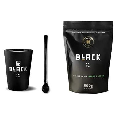 Imagem de Kit Tereré Black Erva Copo Preto Tereré Bomba Cor Preta Menta e Limão 500 g