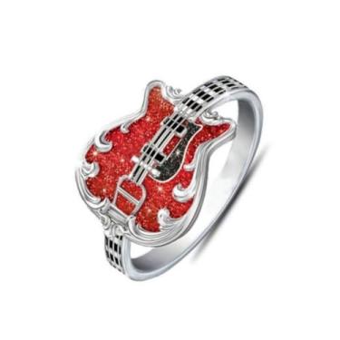 Imagem de Anéis de guitarra vermelha para mulheres e homens, anel de guitarra punk legal para amantes de música, Zinco, Sem pedra preciosa