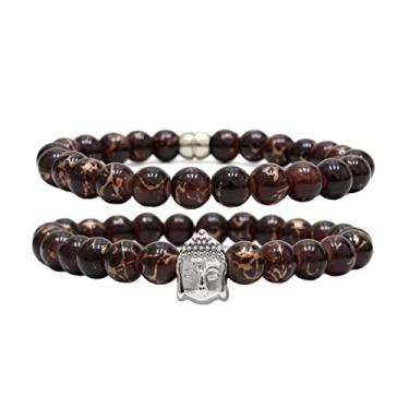 Imagem de Kit C/02 Pulseiras de Bolinha Masculina Buda Marrom Rajado (16cm)