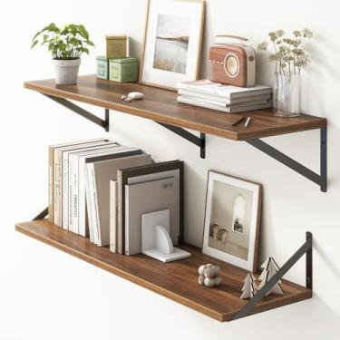 Imagem de Prateleiras flutuantes 91 cm L x 25 cm P, prateleiras flutuantes de nogueira de 25 cm de profundidade, prateleiras de parede profundas rústicas para decoração de casa, ampla prateleira flutuante