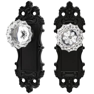 Imagem de CEYMIO Maçaneta de porta falsa interior preto fosco, maçanetas de portas de vidro estilo antigo vintage sem trava, ferragens decorativas que não giram, pacote com 2 puxadores antiquados puxadores de