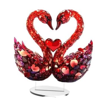 Imagem de Fancyes Ornamento de cisne do amor romântico, sinal de desktop acrílico, 2D Placa de decoração de mesa central de peça de decoração para armário de TV em casa