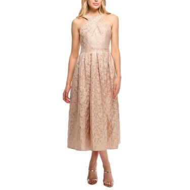 Imagem de Shoshanna Vestido feminino Ivanna em jacquard em relevo em ouro rosa meia-noite, Ouro rosa, 38