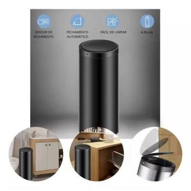 Imagem de Lixeira Automática Redonda 50 Litros com Sensor Preta - Globalmix