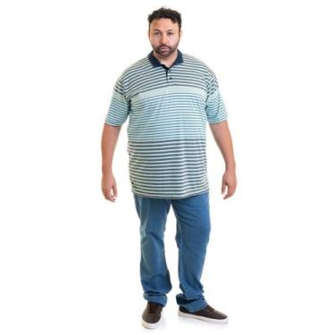 Imagem de Camisa Polo Plus Size Listrada 1185012 - Konciny confecções, Azul clar