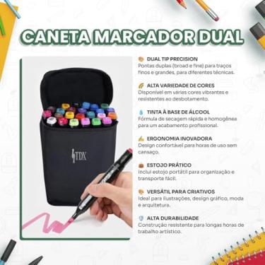 Imagem de Kit 48 Canetinhas Coloridas Touch 48 Cores Com Ponta Dupla e Estojo Canetas Marcadores Coloridos Para Desenho Colorir Livros Ilustrar Pintura Escola Escolar (60)