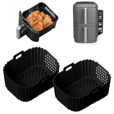 Imagem de Forros de silicone para fritadeira de ar dupla Ninja SL400UK, 2 peças de forros de cesta de fritadeira a ar reutilizáveis para AF400UK AF300UK, forros Ninja Air Fryer