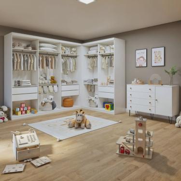 Imagem de Quarto Infantil Conjunto Closet Modulado Premium 2 Módulos Valentina 343,9cm e Cômoda 129,5cm 1
