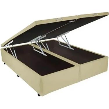 Imagem de Base Box Bipartida Baú King em Suede Universal 41x203x193 Cor Bege