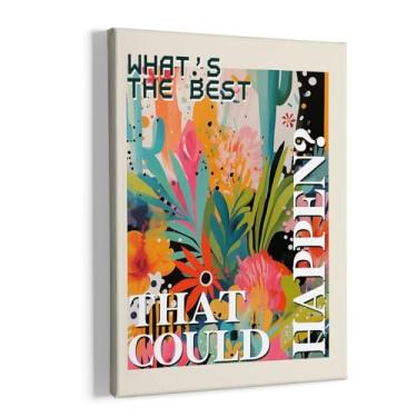 Imagem de HIWX What's the Best That Could Happen Maximalist Floral Framed Canvas Painting Wall Art Decor, Funky Eclectic Botanical Inspirational Wall Art Home Decoration for Home Bedroom Room, 11x14