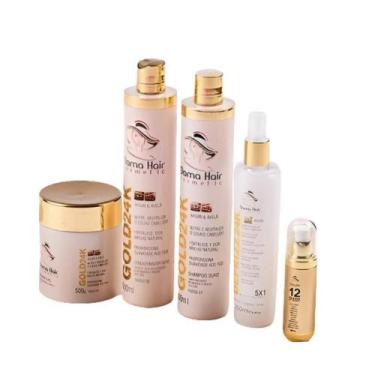 Imagem de Kit Gold 24K Dama Hair Reconstrução Capilar Pós Quimica (5 Itens)