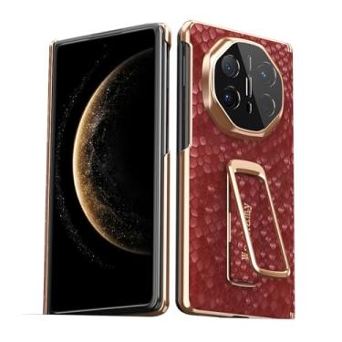 Imagem de FWYANZH Capa de couro genuíno para Huawei Mate X6, capa traseira elegante, alça de pulso invisível, suporte para lente completa, capa de proteção de dobradiça à prova de choque, vermelha, Mate X6