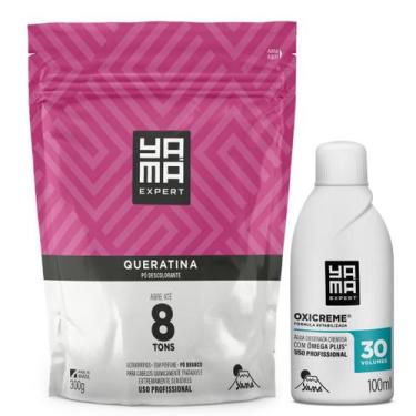 Imagem de Kit Yamá Pó Descolorante Queratina 300g e Água Oxigenada 30vol 100ml