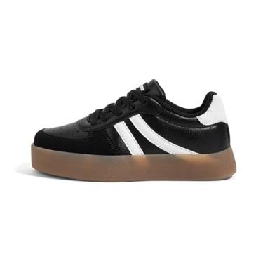 Imagem de LUCKY STEP Tênis infantil unissex com cadarço e plataforma de moda escolar respirável tênis atlético para caminhada para meninos e meninas, Preto/branco, 13 Little Kid