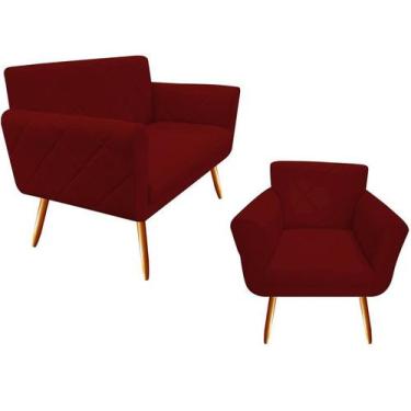 Imagem de Kit Namoradeira + 1 Poltrona Decorativa Sabrina Suede Marsala Pés Made