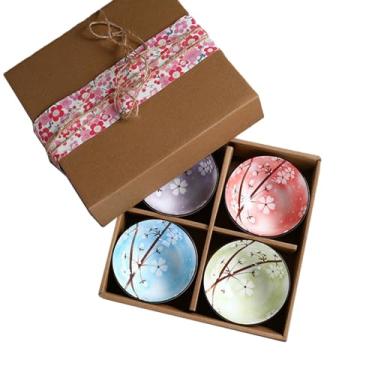 Imagem de TROSIQUANJIA Utensílios de mesa de cerâmica minimalistas japoneses, tigela de arroz criativa resistente a altas temperaturas - 4 tigelas, mistura de flor de cerejeira