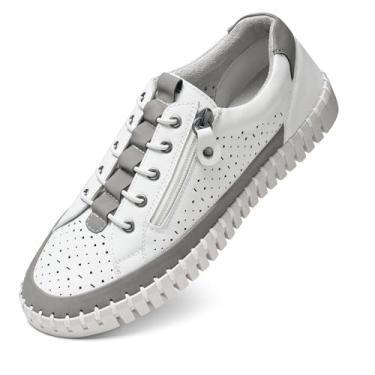 Imagem de SMILIN Tênis feminino casual moderno, antiderrapante, confortável, respirável, tênis feminino tamanho 40, branco