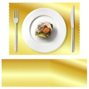 Imagem de 120 peças de jogo americano de papel alumínio espelhado dourado, a granel, 25,4 x 35,5 cm, descartável, recortado, carregador decorativo espelhado, tapete para casamento, chá de bebê, banquete, festa