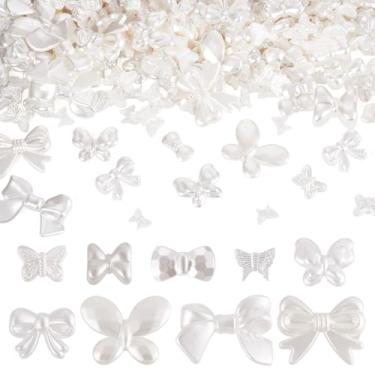 Imagem de Elecrelive 332 peças de contas de imitação de pérola borboleta borboleta pingentes de pérolas de plástico 9 estilos branco estético bonito contas para pulseira, colar, chaveiro, pingentes de telefone