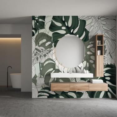 Imagem de Papel de Parede Folhagem Plantas Folhas Verdes Orvalho 9m²