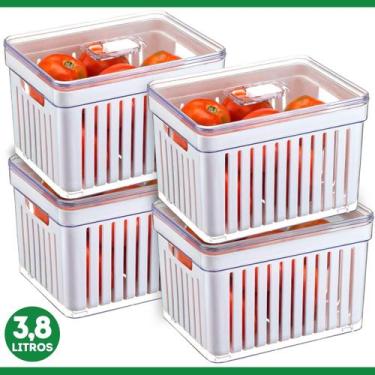 Imagem de Kit 2 Organizadores De Geladeira Com Cesto Escorredor Tampa Cozinha 3,