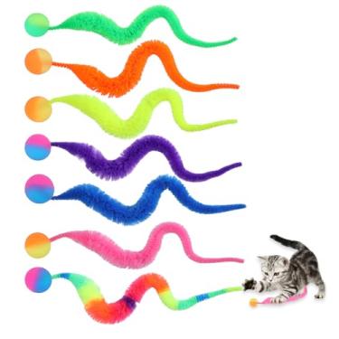 Imagem de Classicseali 7 bolas saltitantes para gatos, minhoca mágica colorida com bola, bolas de brinquedo interativas para gatos, minhocas difusas torcidas para gatos, lembrancinhas de festa, cores arco-íris