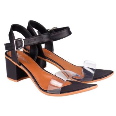 Imagem de Sándalia Com Salto Preto Transparente Confortável Chique - CJJ MODAS, 