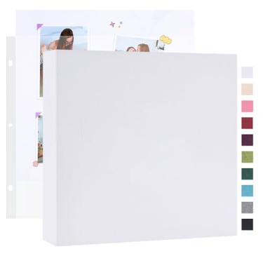Imagem de Mublalbum Álbum de fotos faça você mesmo com 3 anéis, 25 x 25 cm, com 20 capas de plástico, 40 páginas, capa de linho, fichário para bebê, viagem, casamento, aniversário e projetos DIY (branco)