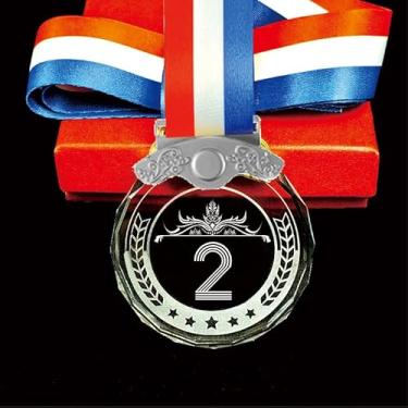 Imagem de Crystown Medalhas de Cristal 1º 2º 3º Prêmio Vencedor MVP Troféu de Vidro Ouro Prata Bronze Prêmios com Fita, Estilo Olímpico, para Eventos de Competições Esportivas, Festas de Feriado, Presentes de