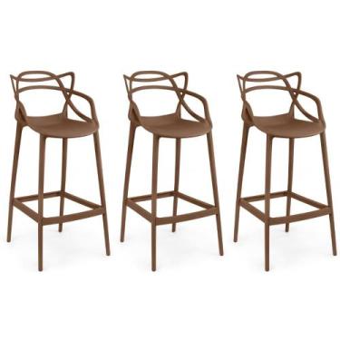 Imagem de Kit 3 Banqueta Alta Allegra com Encosto Design Cozinha/Bancada - Marro