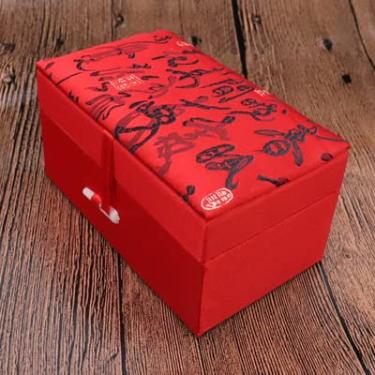 Imagem de Only My Live Home 10,5 x 6,5 x 6,5 cm Caixa de joias de brocado de seda chinesa de luxo com enchimento de algodão, caixas de embalagem de presente vintage, pedra de cristal, pulseira de contas de Buda