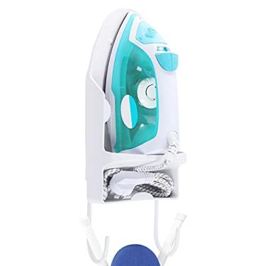 Imagem de DOUBLE 2 C Suporte de tábua de ferro para tábua de passar, suporte de parede, ferro elétrico e tábua de passar, prateleira organizadora com ganchos removíveis para lavanderia – para largura máxima de 13,5 cm