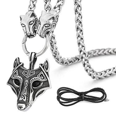 Imagem de Colar BaviPower Viking com pingente de amuleto com cabeça de lobo grande corrente 316L aço inoxidável nórdico escandinavo autêntico viking masculino