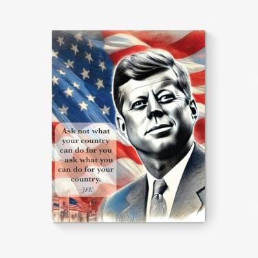 Imagem de Ask Not What Your Country | Citação John F. Kennedy JFK | Presidente dos EUA | Bandeira americana | Feito nos EUA | Ditado histórico | História | Decoração de casa | Sala de estar | Impressão