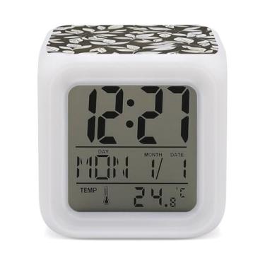 Imagem de RTFGHJS Despertador a forma das folhas despertador colorido pequeno visor LED despertador digital relógio compacto relógio eletrônico para quartos cabeceira mesa prateleira tamanho único