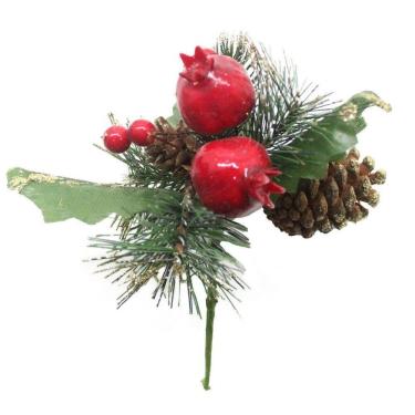 Imagem de Kit 10 Ramos Romã Decoração De Natal Artificial Com Brilho 16cm
