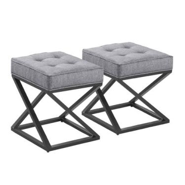 Imagem de Kit 02 Pufe Estilo Industrial Quadrado Pés Metal Mônaco - Due Decor, L
